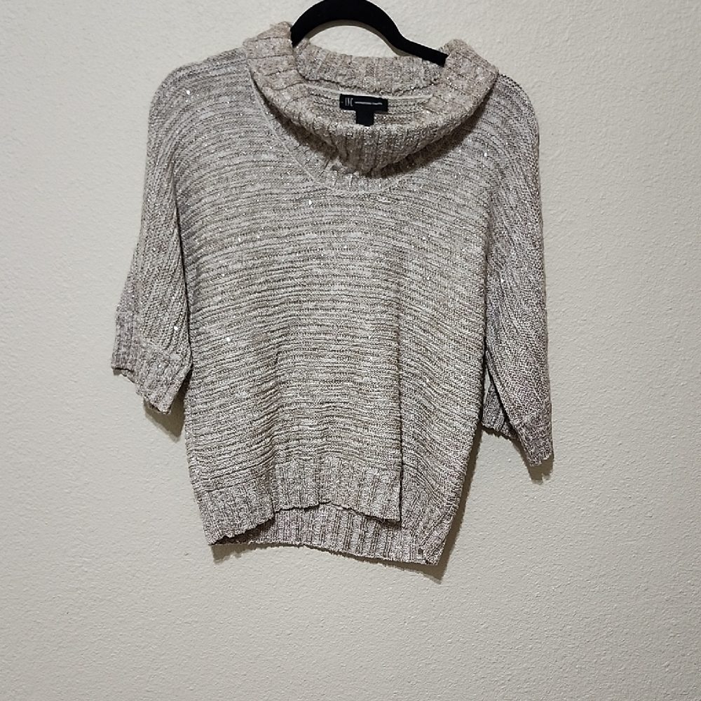 INC International Concepts White and Cream Cowl Neck Sweater